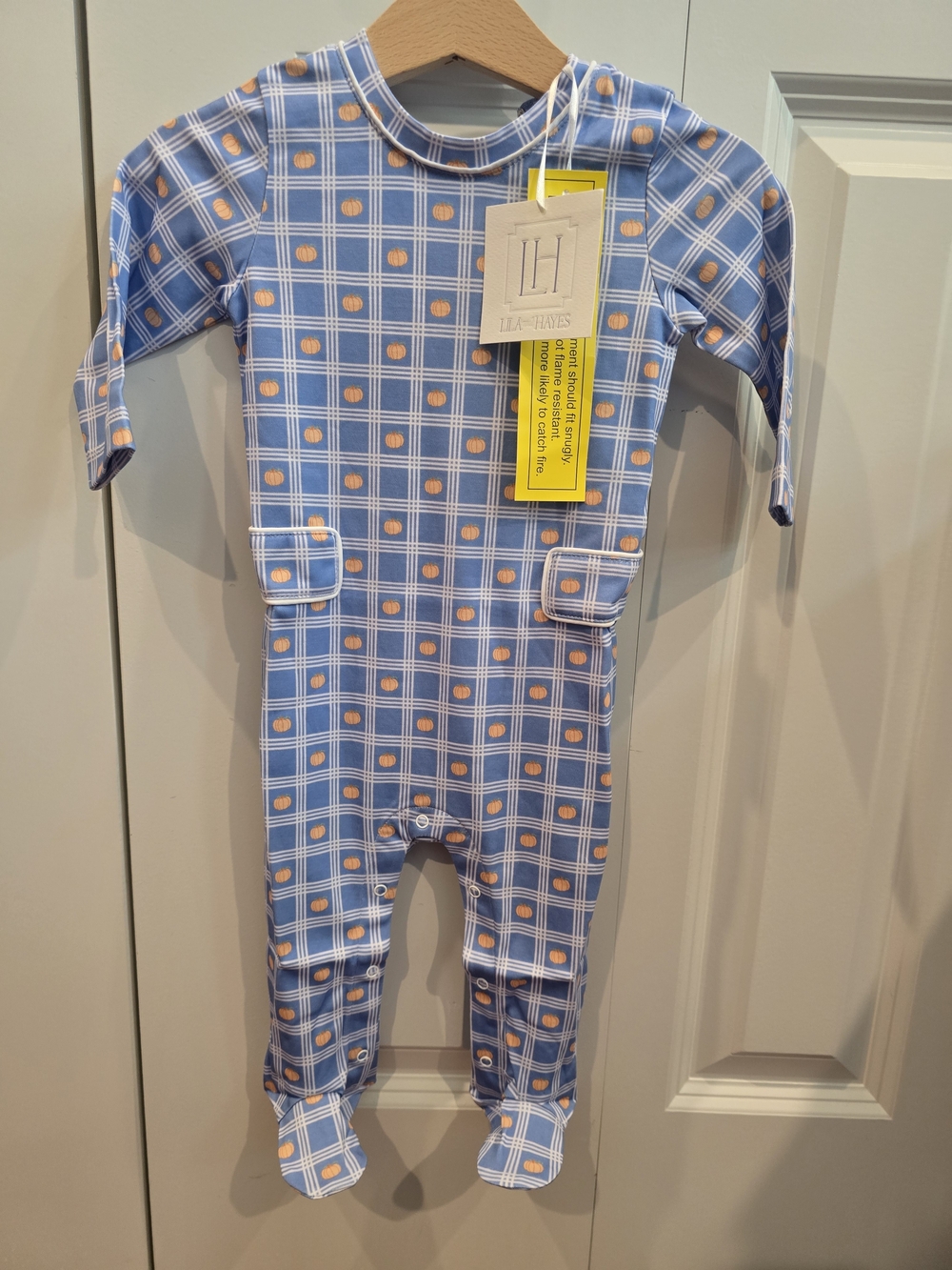 Blue Plaid & Peach Dot Footed One-Piece for Kids